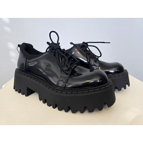 NOT FOR SALE ZARA Loafer Oxford Platform Wedge Blucher NWT Black Patent Size 9 - Picture 7 of 10